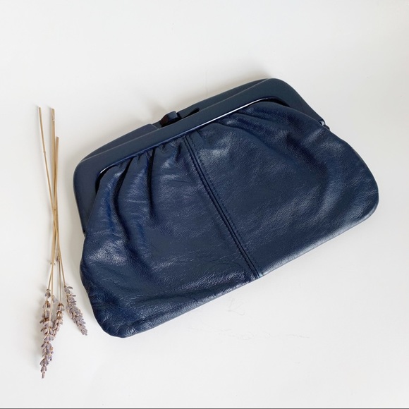 Eaton Handbags - Vintage Navy Blue Leather Clutch Made in Italy